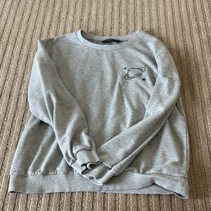 SHEIN Women’s Small Gray Sweatshirt with Planet Embroidery